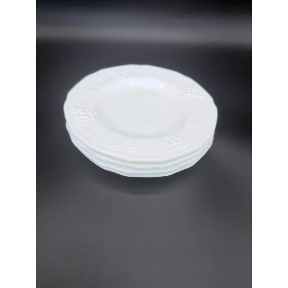 Vintage Indiana Glass Colony Harvest Grape Milk Glass Saucers Set 4 6.25in
